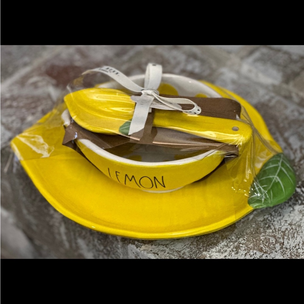 Rae Dunn Yellow Lemon Stoneware Plate and Bowl Set